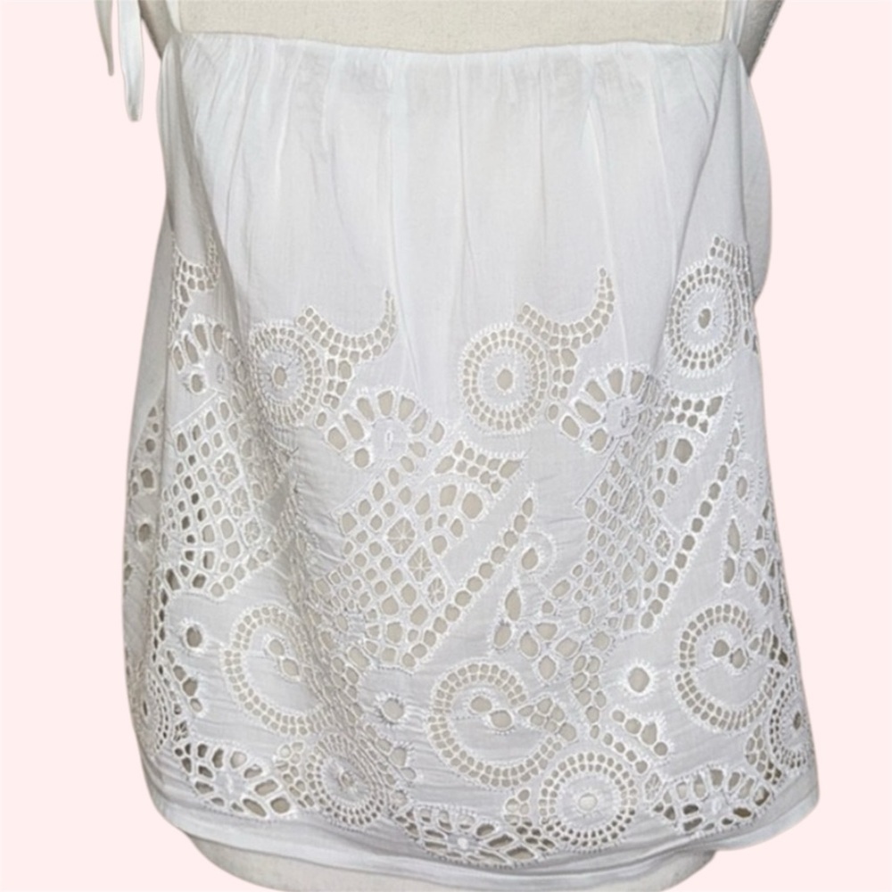 HD in Paris White Anthropologie Embroidery Lace Cami Top Cotton & Silk Ties LRG - Picture 13 of 13